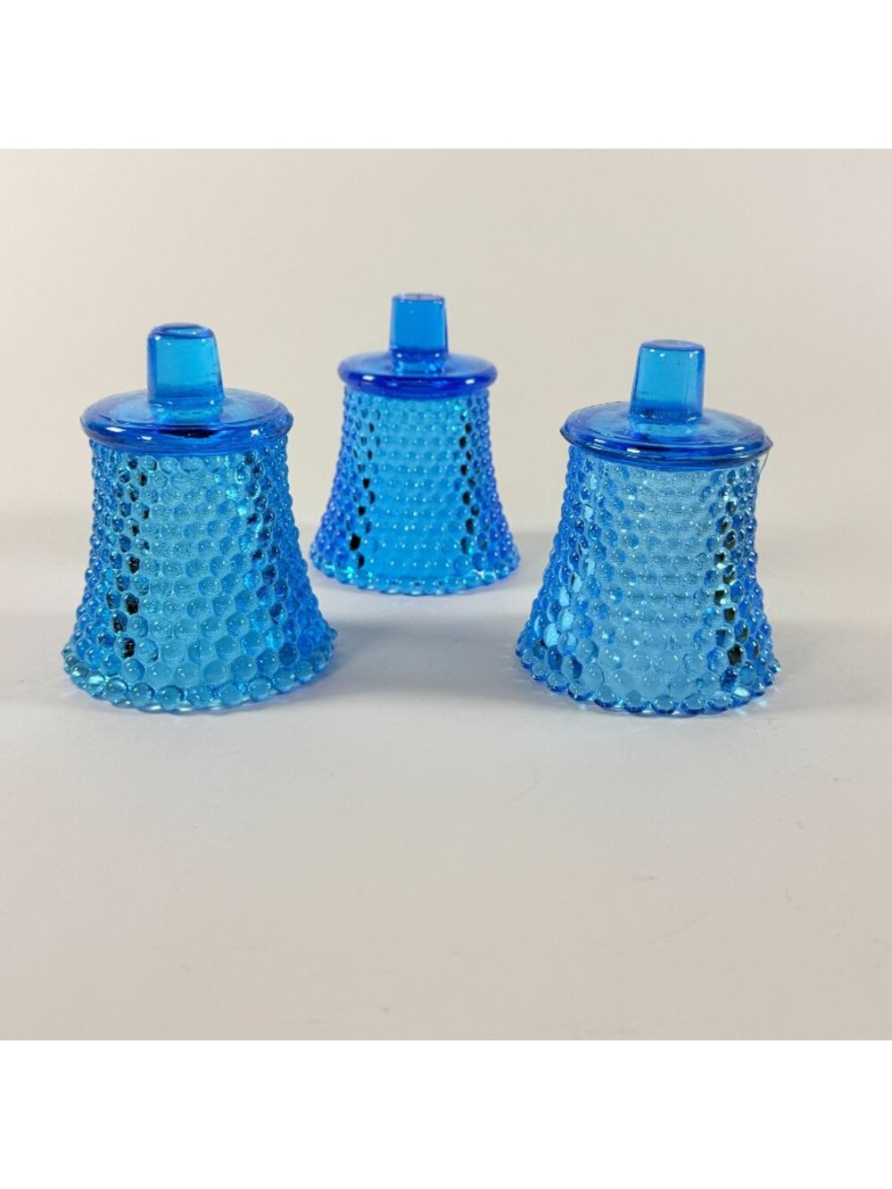 Vintage 3 Blue Glass Hobnail Votive Peg Cup Votive Candle Holder